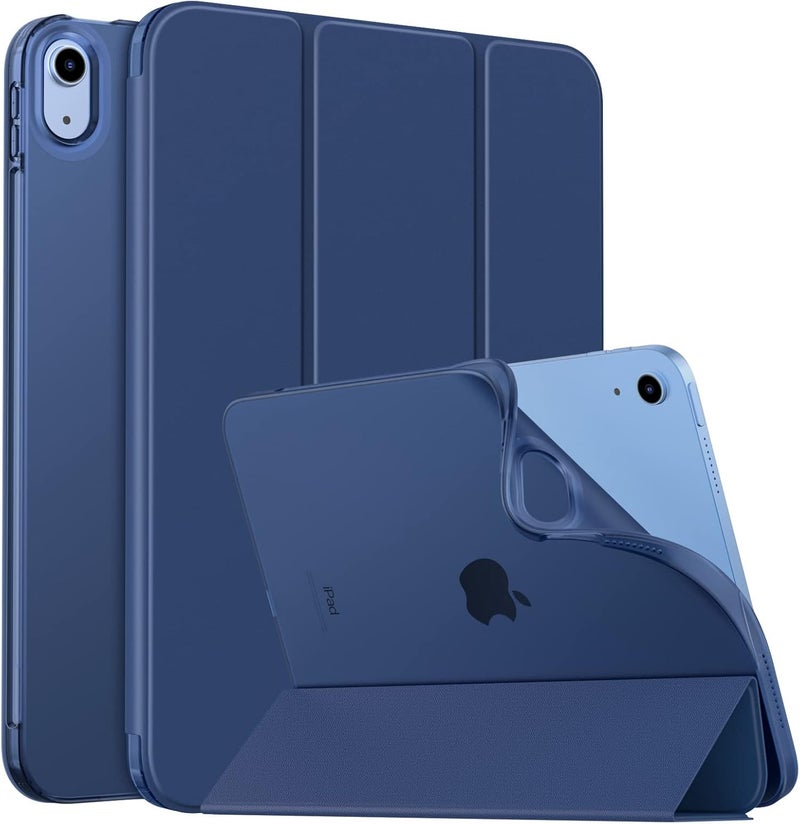 MoKo حافظة لجهاز iPad الجديد (A16) الجيل 11 2025/ الجيل 10 2022، حافظة iPad 11 بوصة/ 10.9 بوصة مع غطاء خلفي شفاف غير لامع من TPU، استيقاظ/ نوم تلقائي، دعم لمستشعر بصمة الإصبع، أزرق داكن - Image 1